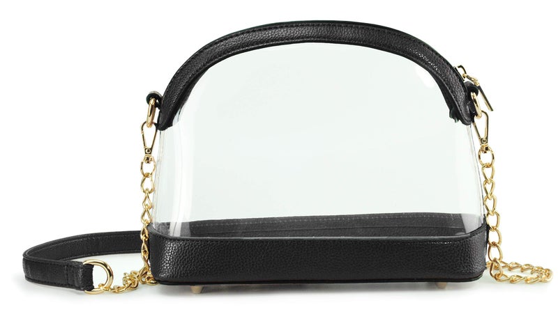 Hoxis Clear Cross Body Bag with Vegan Leather Trim Stadium Approved Women Shoulder Handbag (Black) - Image 1